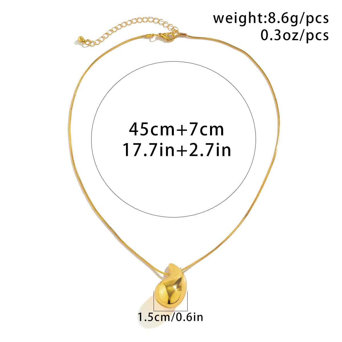 Geometric Gold Silver Tone Water-drop Pendant Chain Necklace