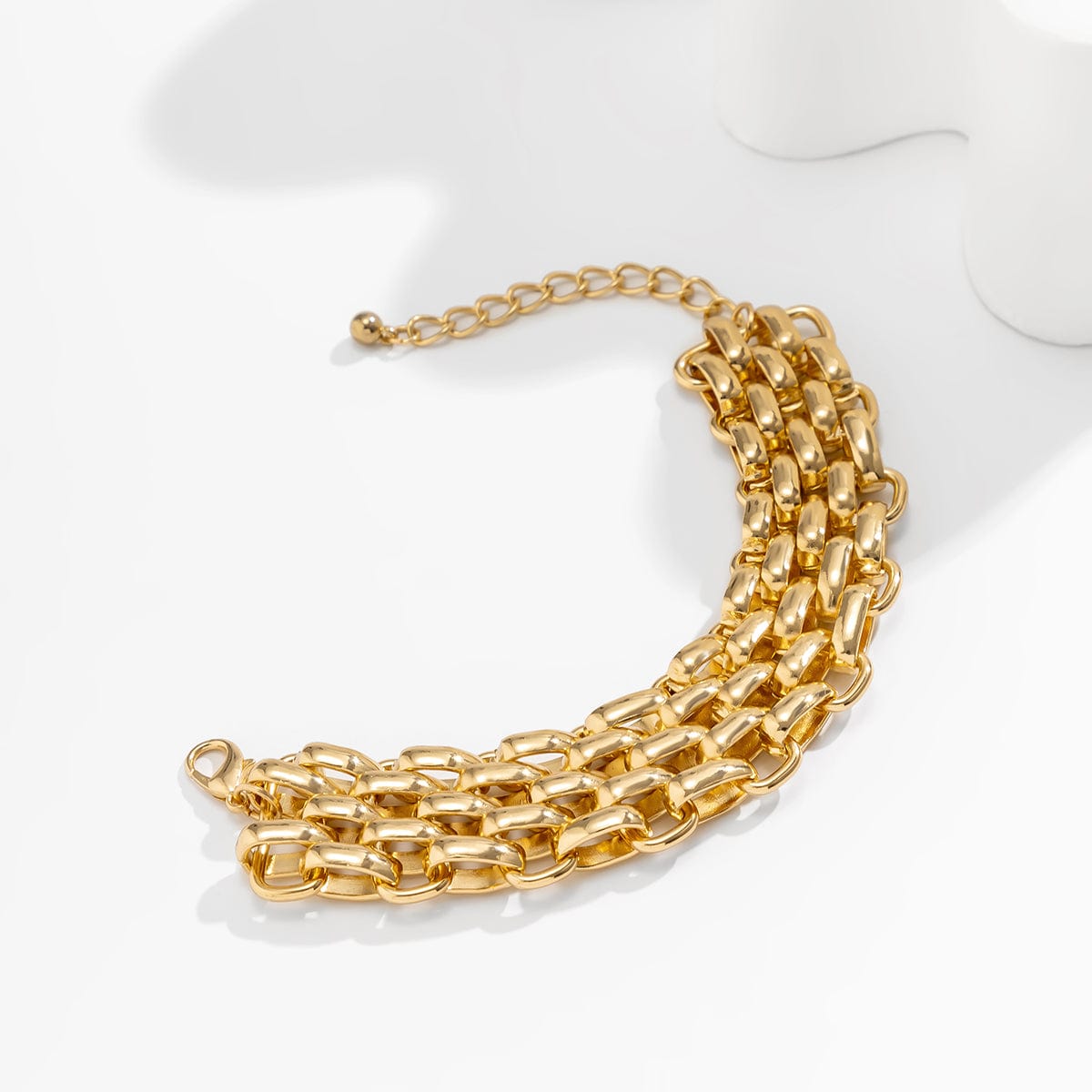Geometric Gold Tone Metallic Wide Band Chain Bracelet