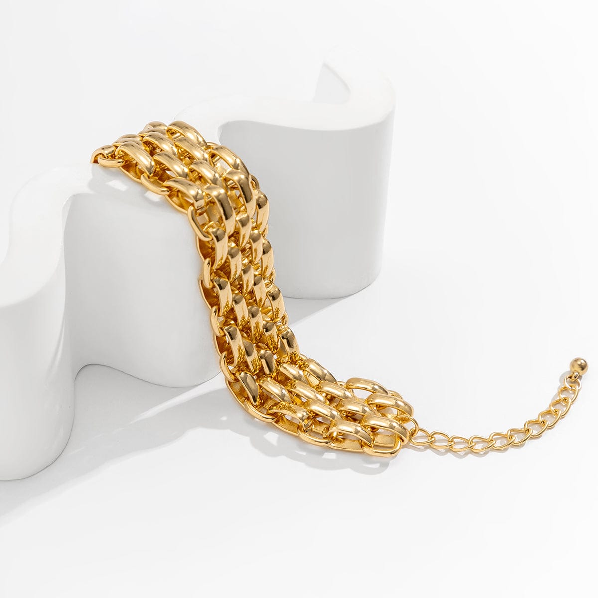 Geometric Gold Tone Metallic Wide Band Chain Bracelet
