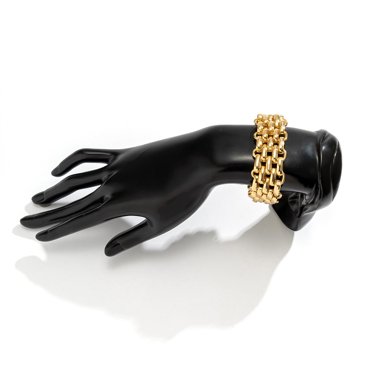 Geometric Gold Tone Metallic Wide Band Chain Bracelet