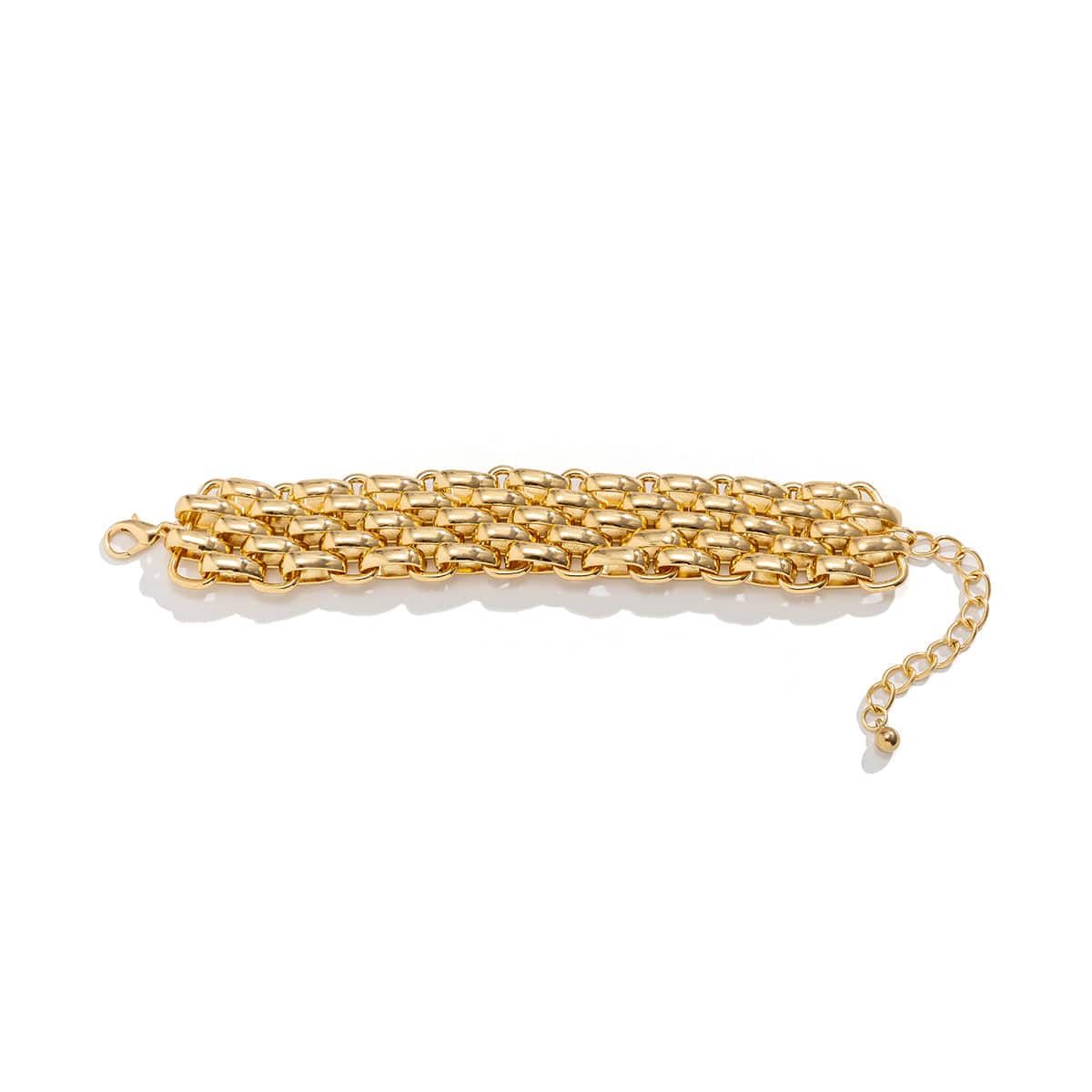 Geometric Gold Tone Metallic Wide Band Chain Bracelet