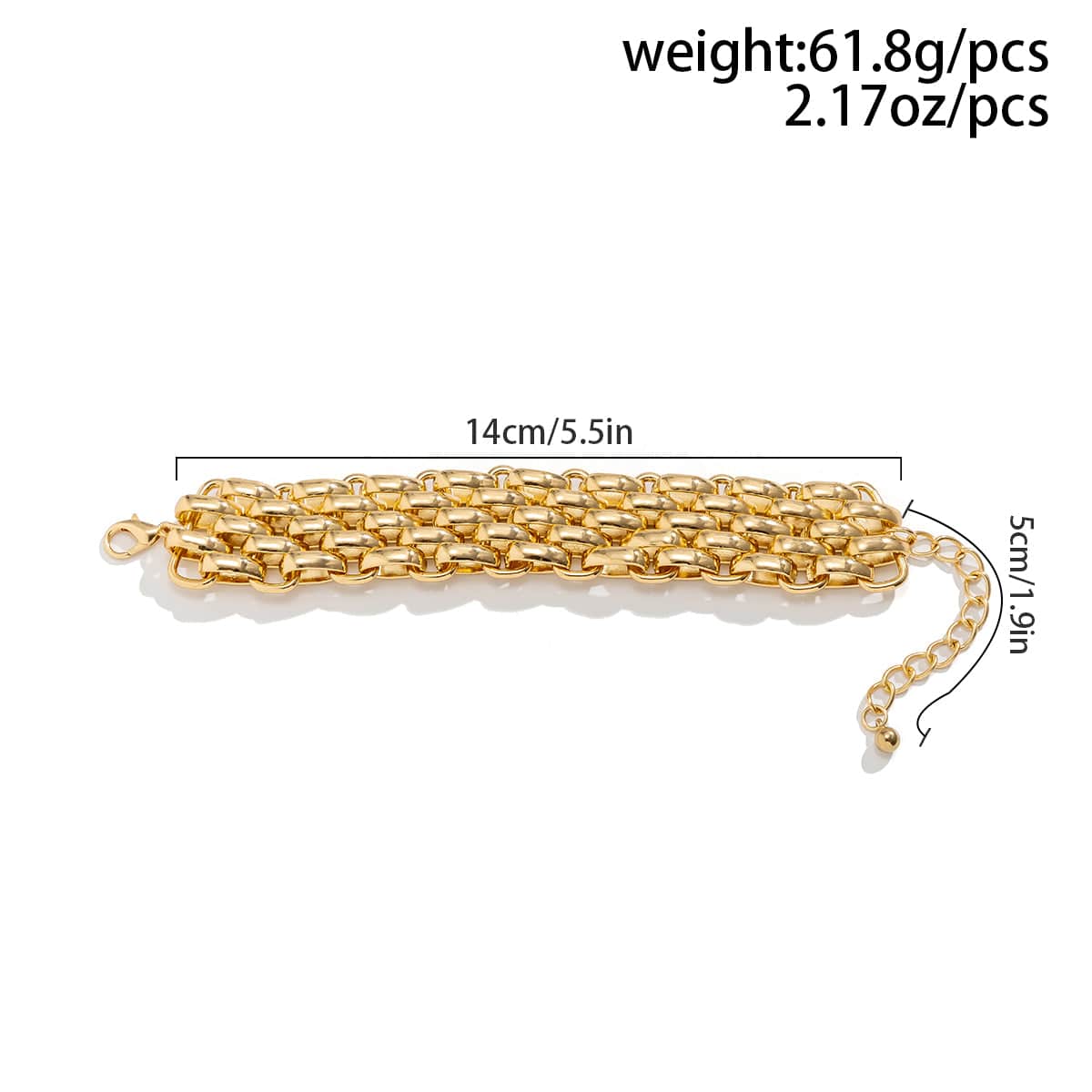 Geometric Gold Tone Metallic Wide Band Chain Bracelet
