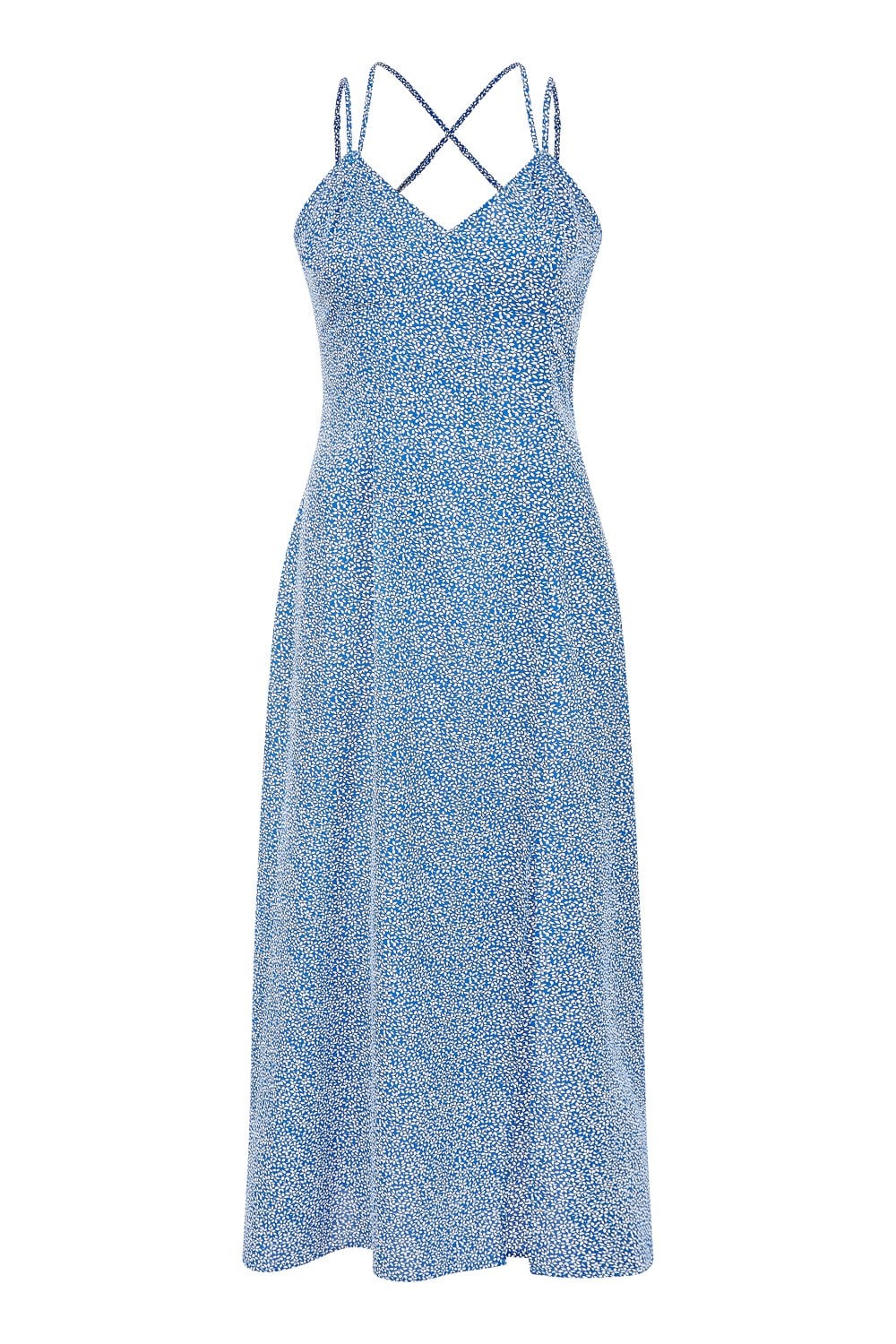 Mela Blue Ditsy Print Midi Dress With Side Split