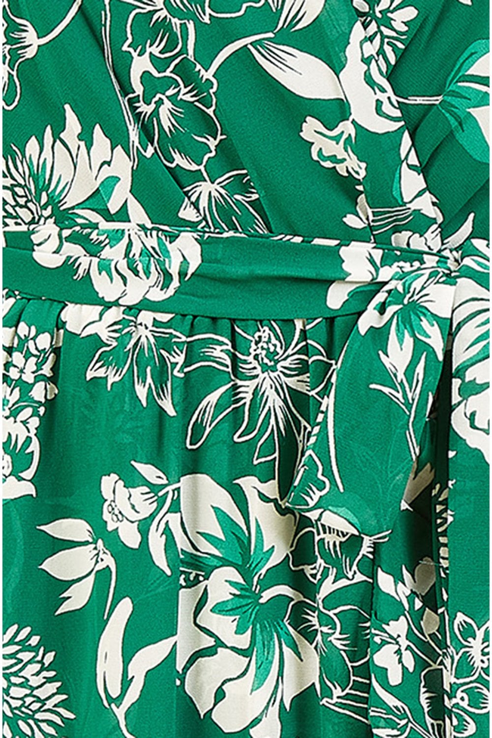 Mela Green Floral Wrap Midi Dress With Frill Detail