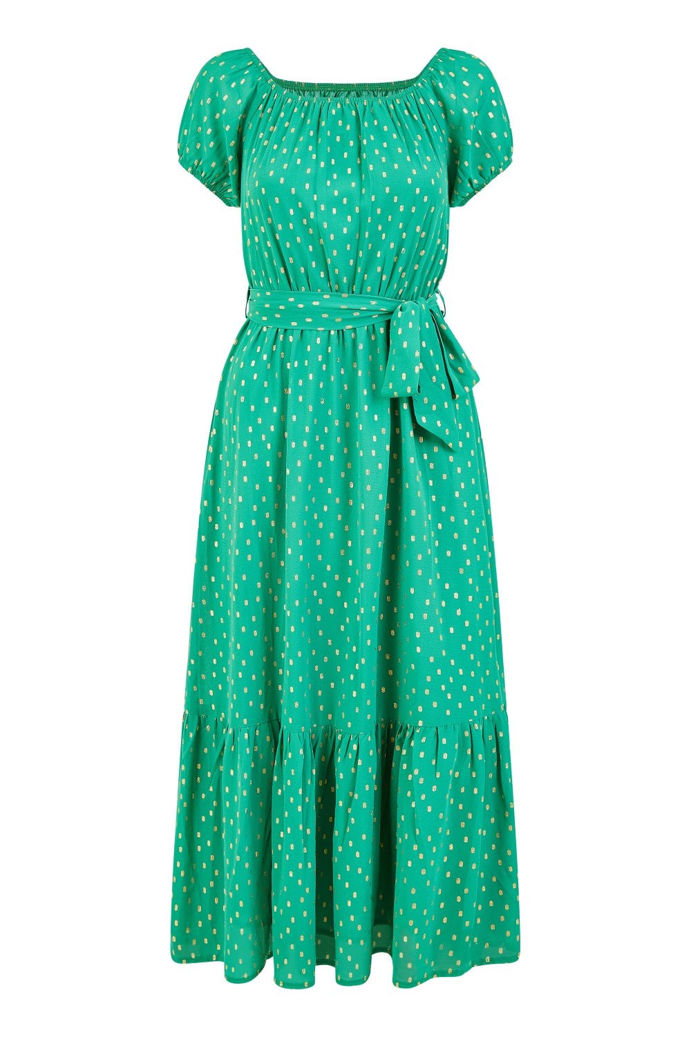 Mela Green Foil Print Bardot Midi Dress