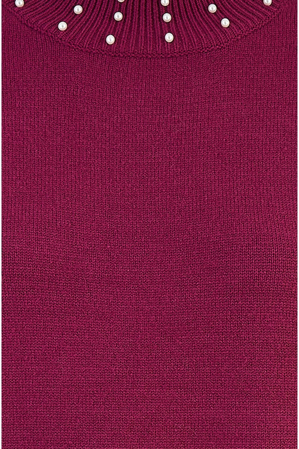 Mela Plum Pearl Detail Knitted Relaxed Jumper Dress