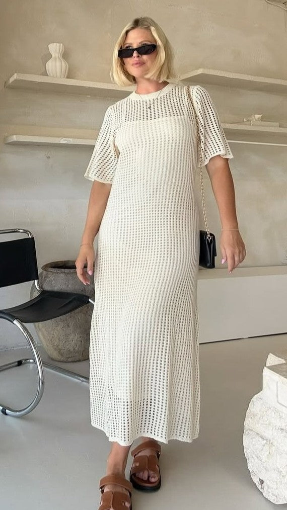 Saisha Crochet Maxi Dress - Beige