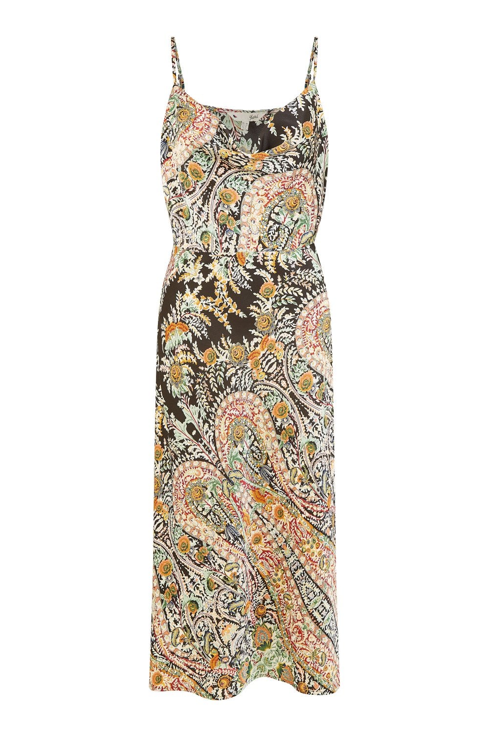 Yumi Black Paisley Print Cowl Satin Slip Midi Dress