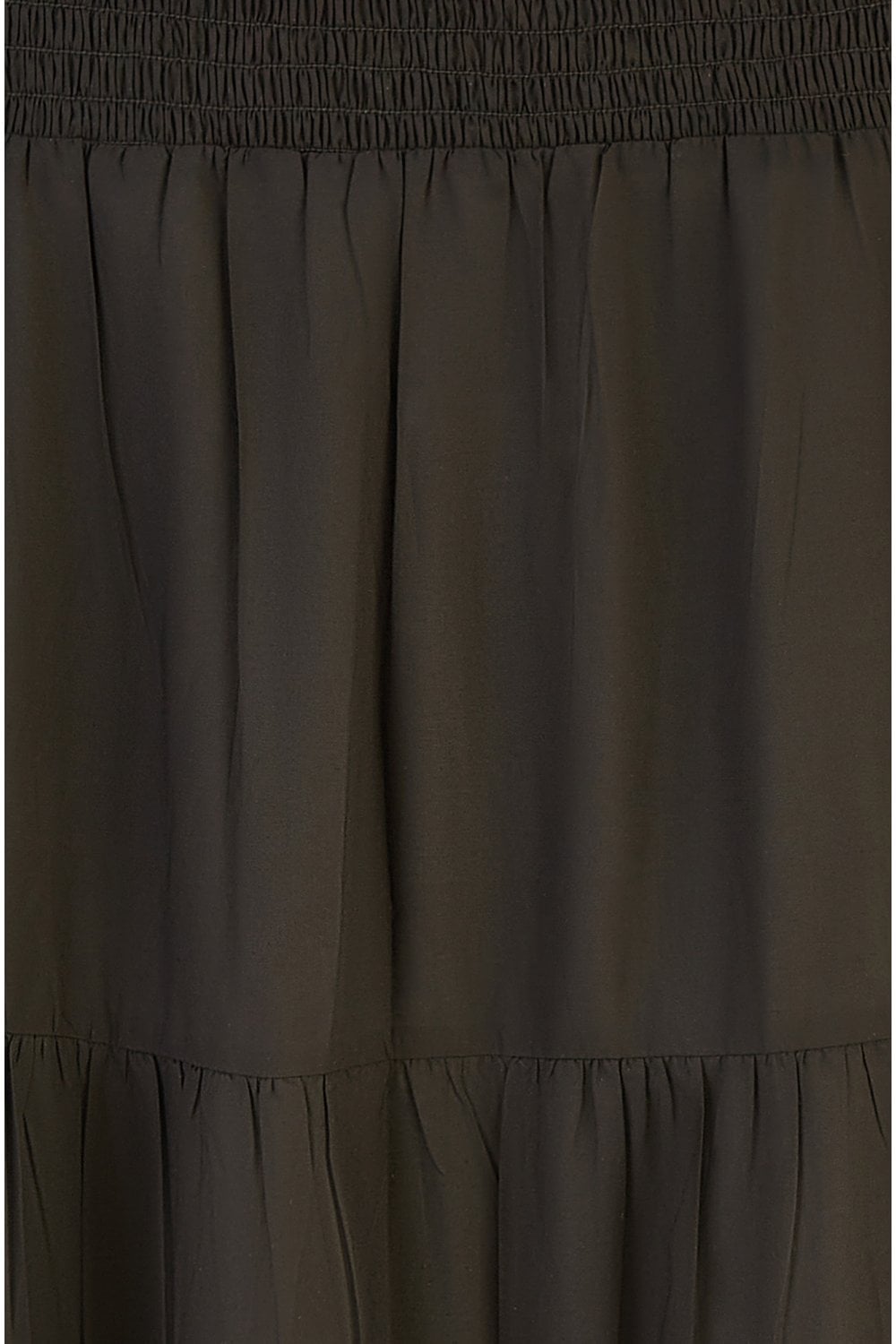 Yumi Black Ruched Waist Tiered Midi Skirt