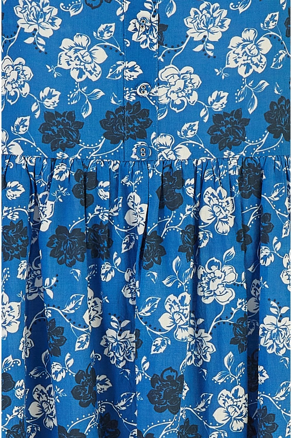 Yumi Blue Cotton Voile Floral Strappy Midi Sun Dress