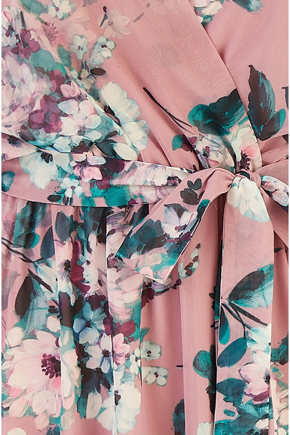 Yumi Blush Floral Kimono Dipped Hem Dress