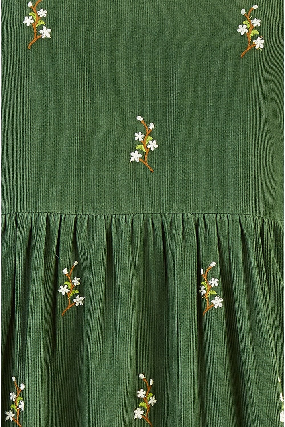 Yumi Green Long Sleeve Midi Dress With Floral Embroidery