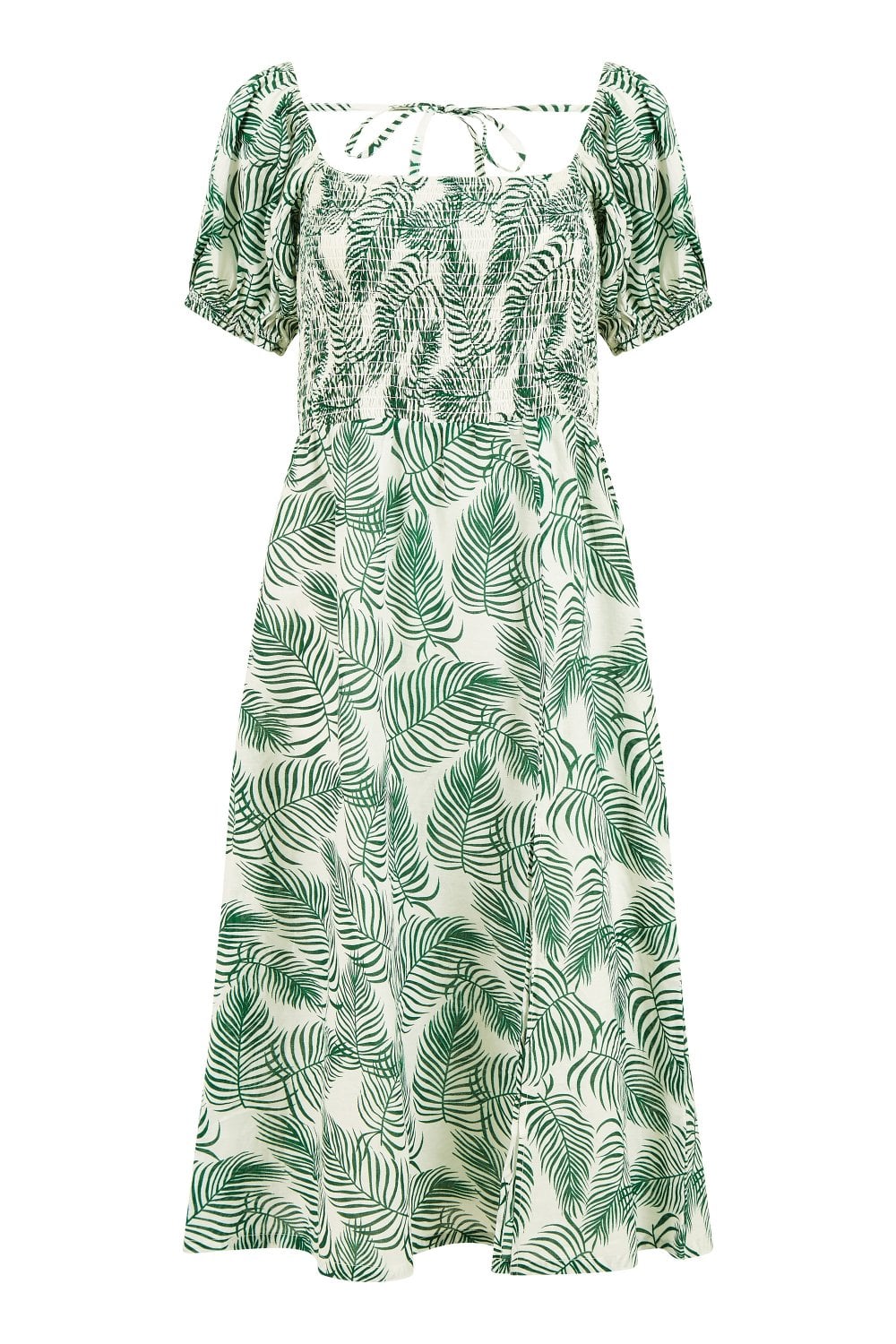 Yumi Green Organic Cotton Palm Print Midi Dress With Side Split