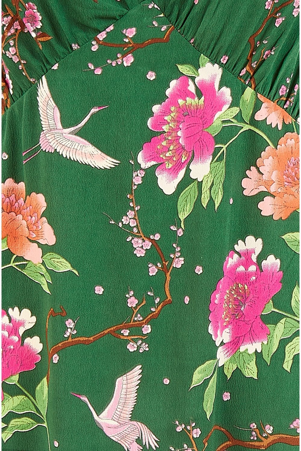 Yumi Green Recycled Crane Print Kimono Midi Dress