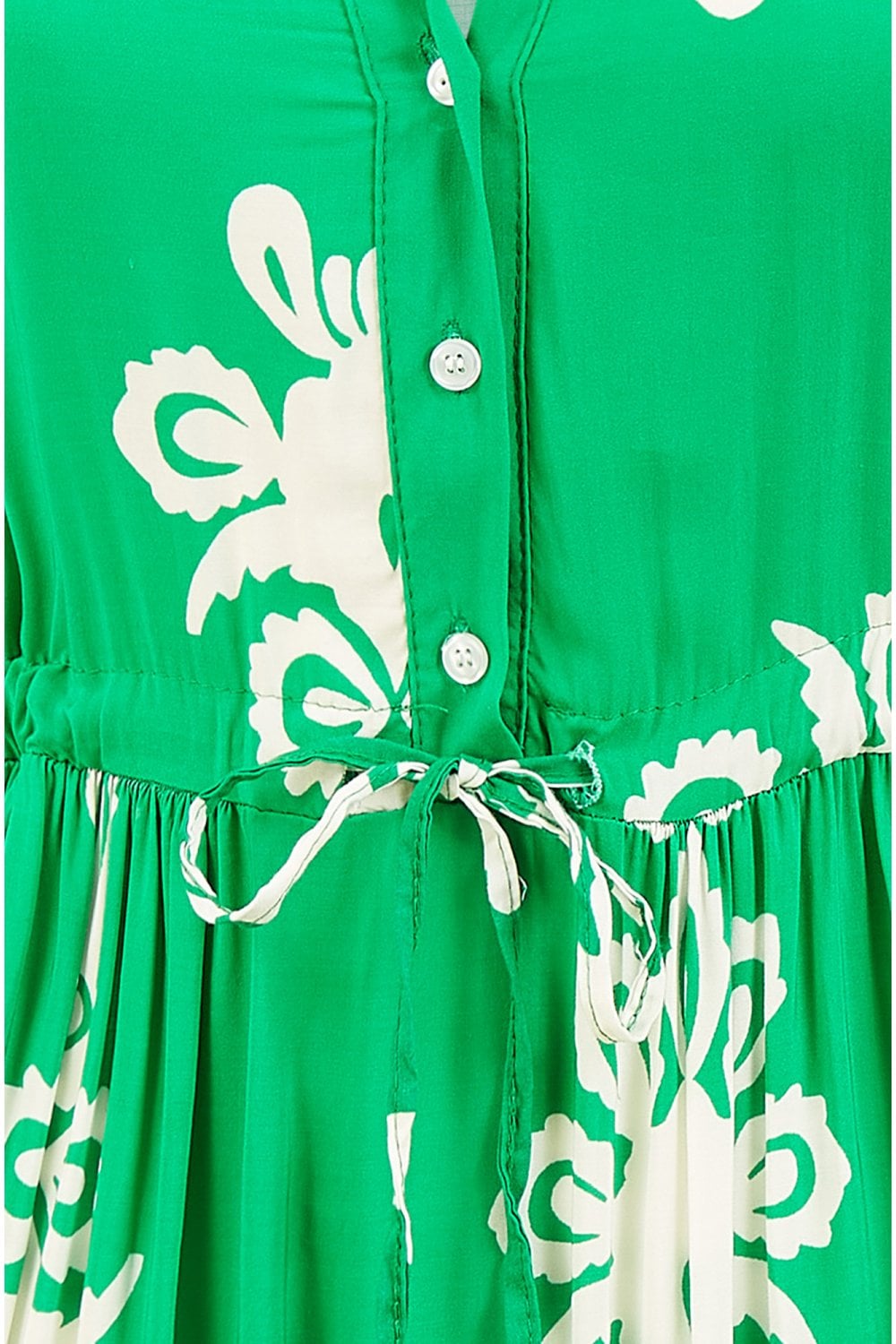 Yumi Green Viscose Midi Dress With Long Sleeves