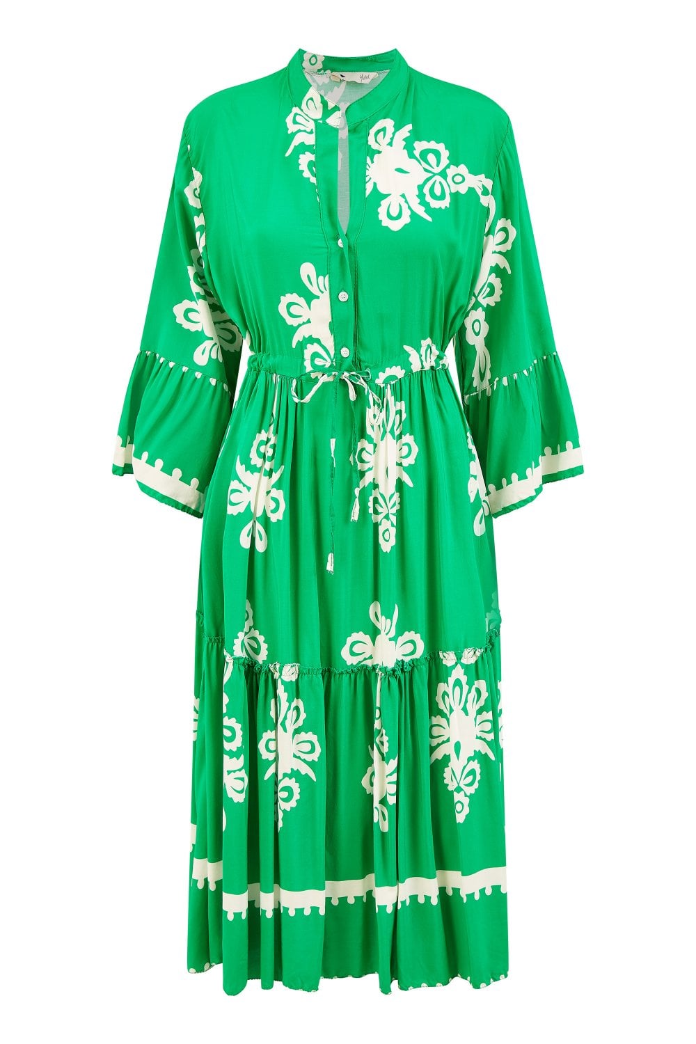 Yumi Green Viscose Midi Dress With Long Sleeves