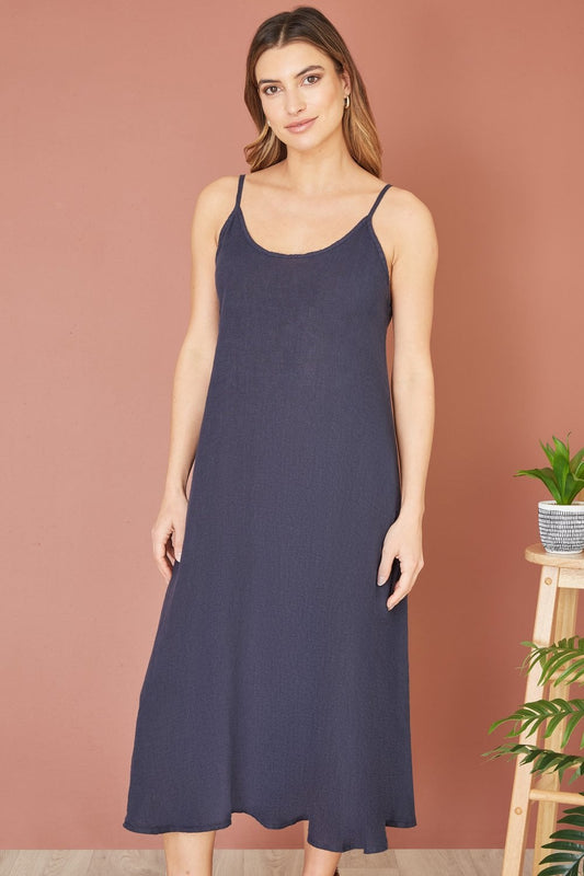 Yumi Navy Italian Linen Relaxed Fit Midi Sundress