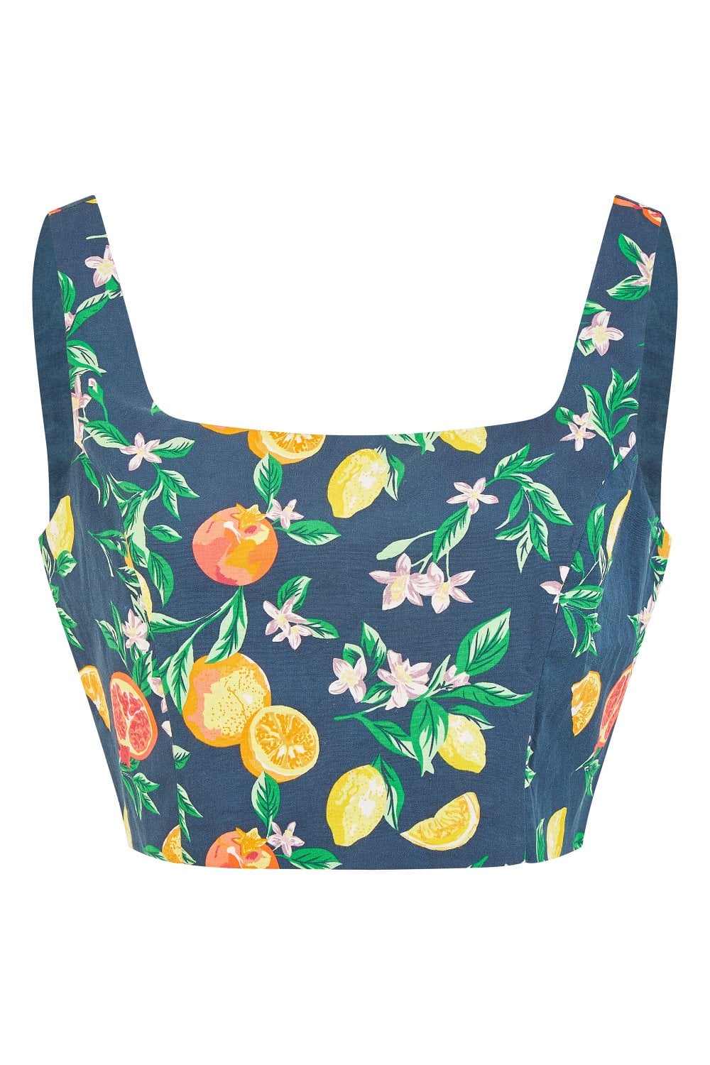 Yumi Navy Organic Cotton Citrus Print Crop Top