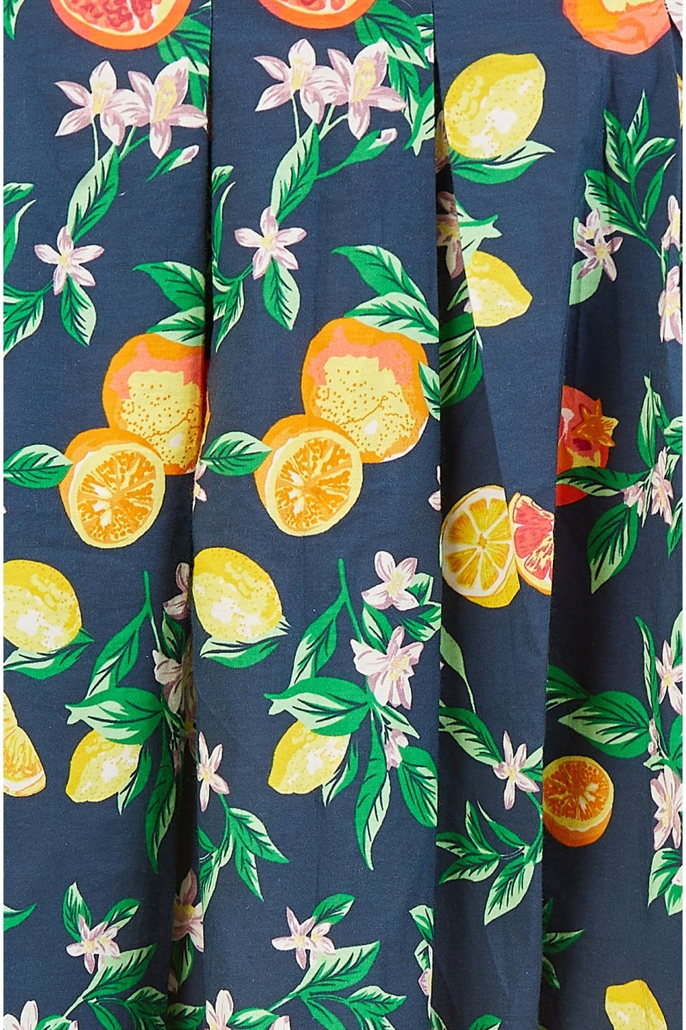 Yumi Navy Organic Cotton Citrus Print Midi Skirt