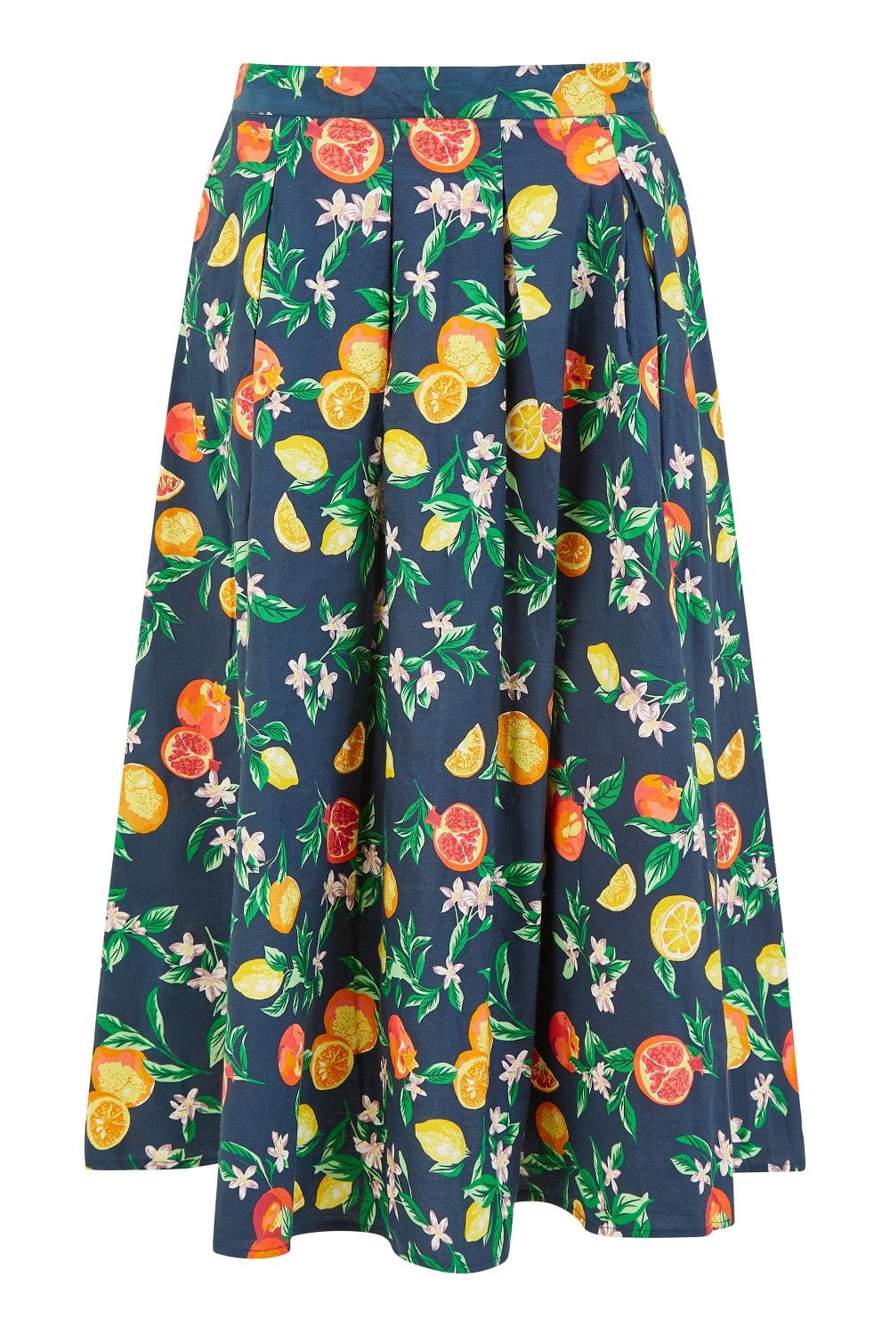 Yumi Navy Organic Cotton Citrus Print Midi Skirt