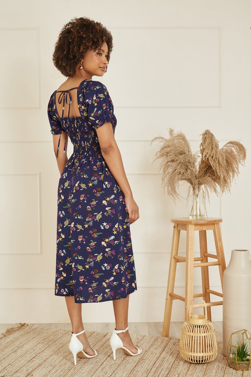 Yumi Navy Recycled Fabric Sealife Midi Dress