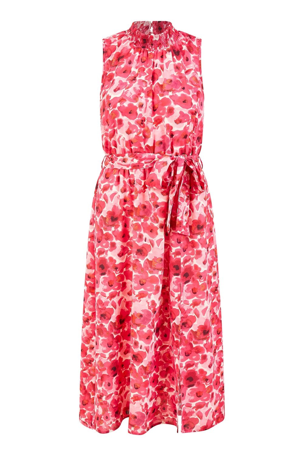 Yumi Pink Blossom Print Halter Neck Midi Dress With Split Hem