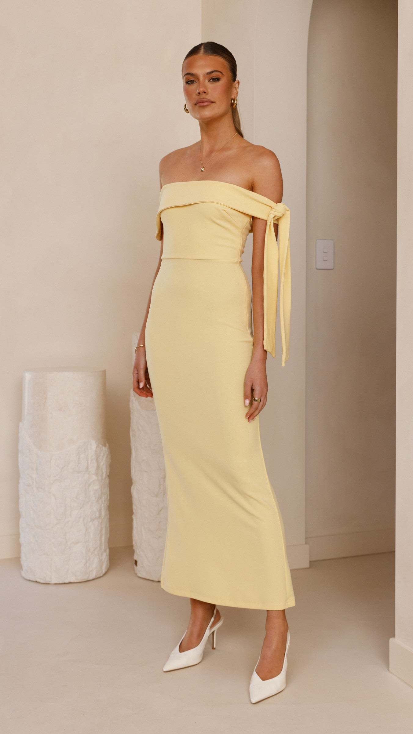 Halen Off Shoulder Midi Dress - Lemon