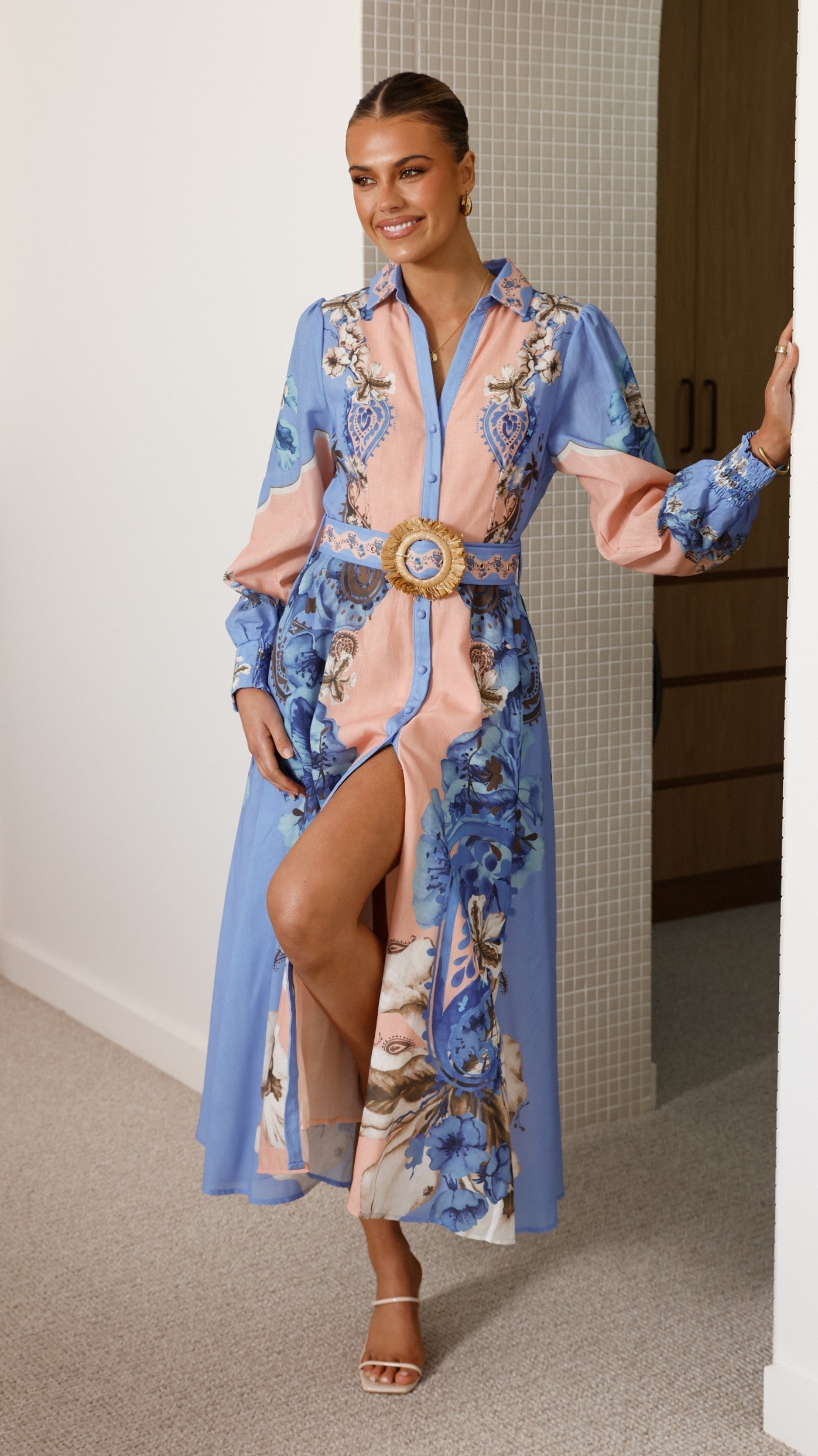 Naliah Long Sleeve Maxi Dress - Willow Blue