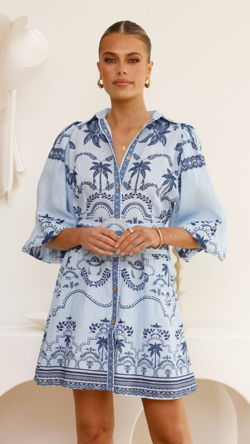 Xander Long Sleeve Mini Dress - Indigo