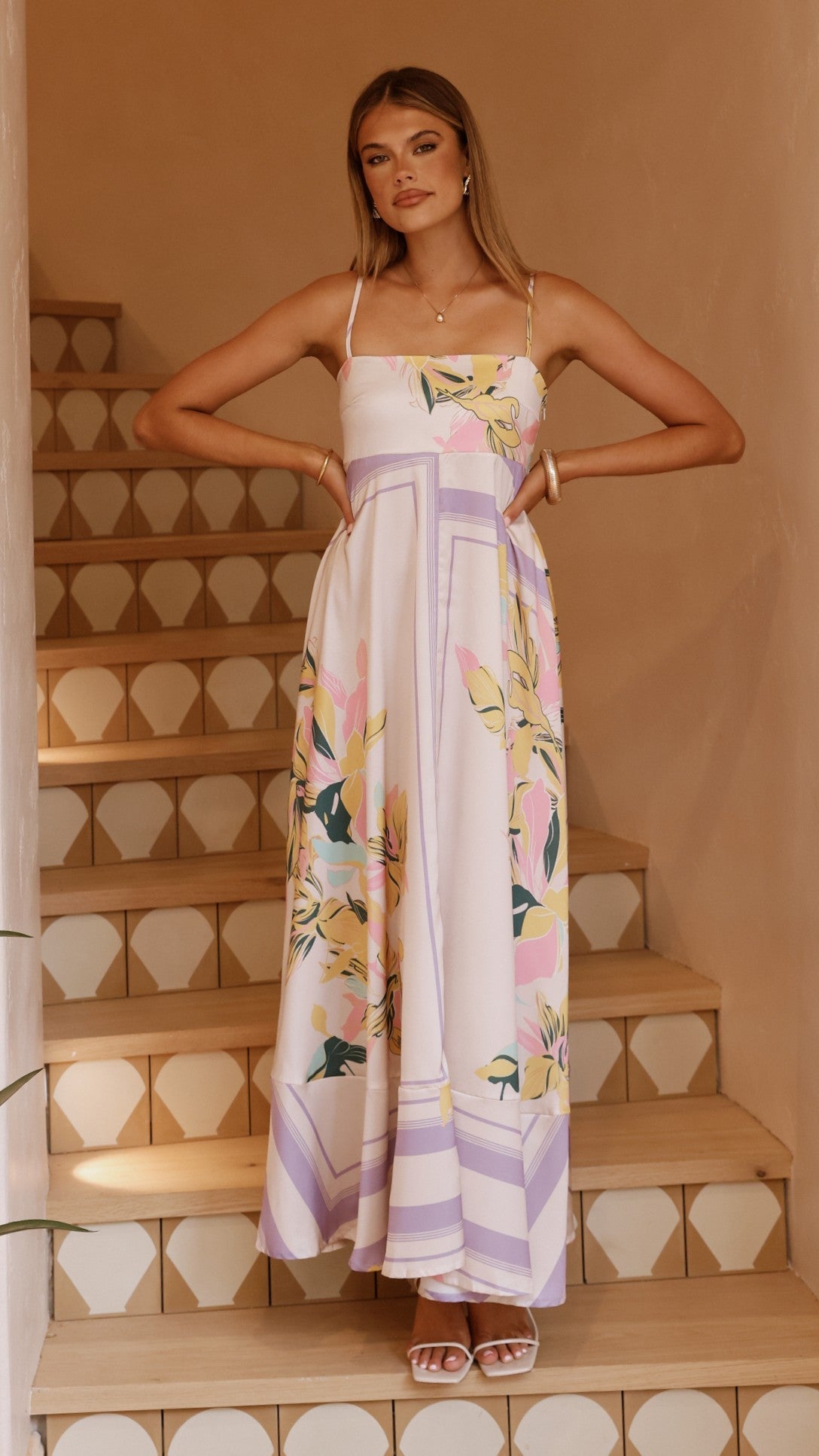 Kaethe Maxi Dress - Beige/Lilac