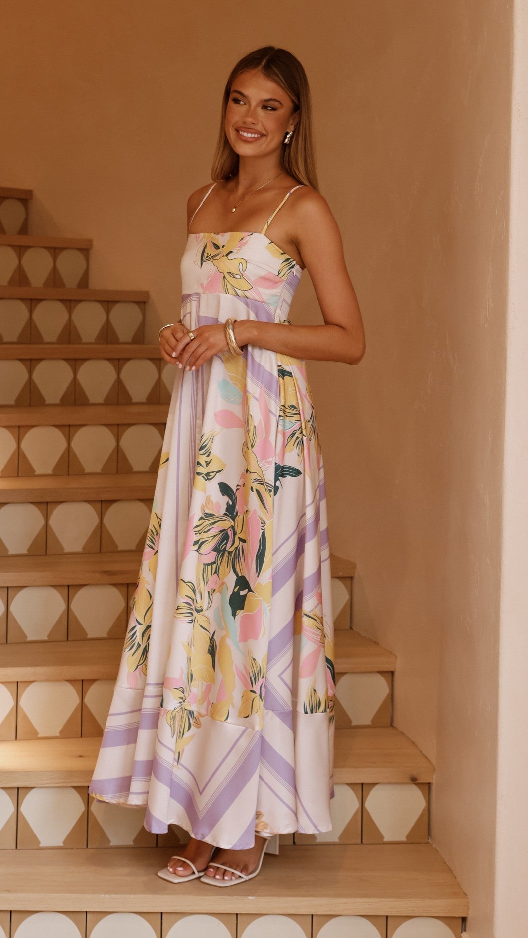 Kaethe Maxi Dress - Beige/Lilac