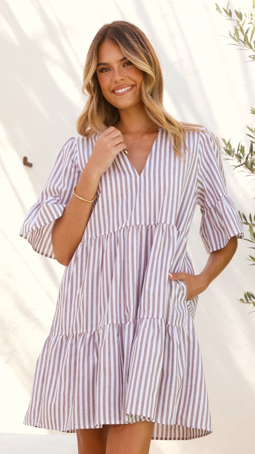 Tarnie Mini Dress - Brown Stripe