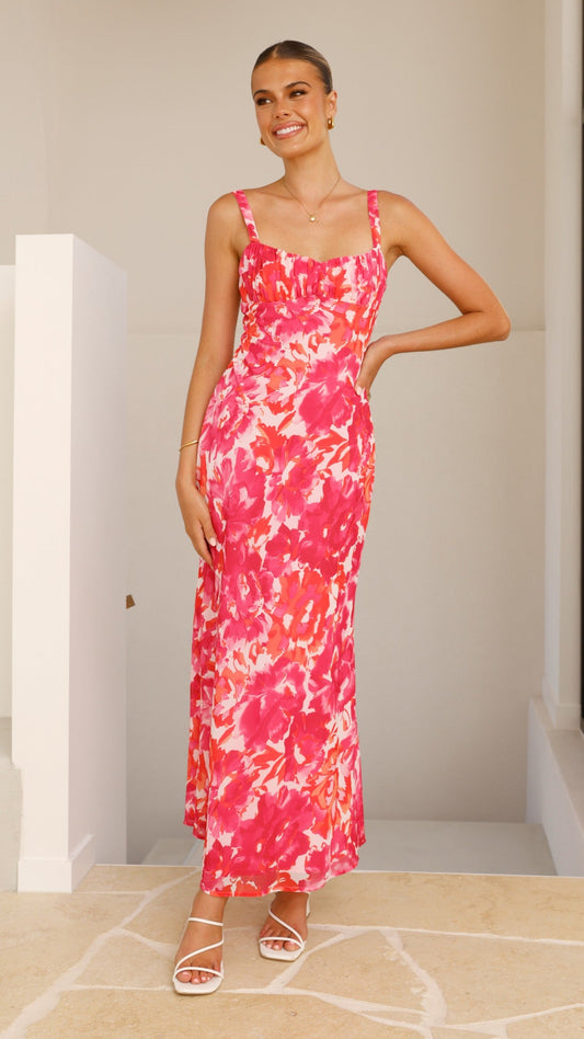 Margo Midi Dress - Pink/Red Floral
