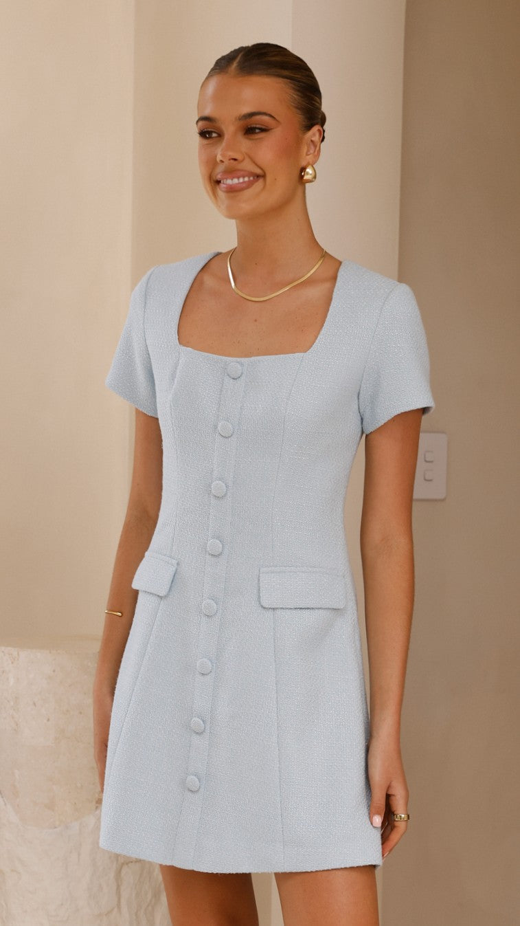Karen Tweed Mini Dress - Blue