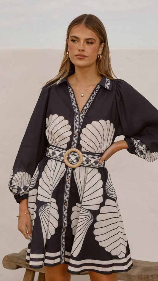 Mariel Long Sleeve Mini Dress - Black