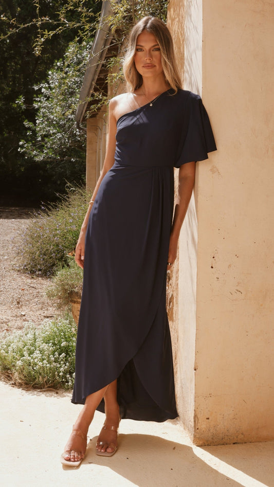 Emma One Sleeve Maxi Dress - Navy