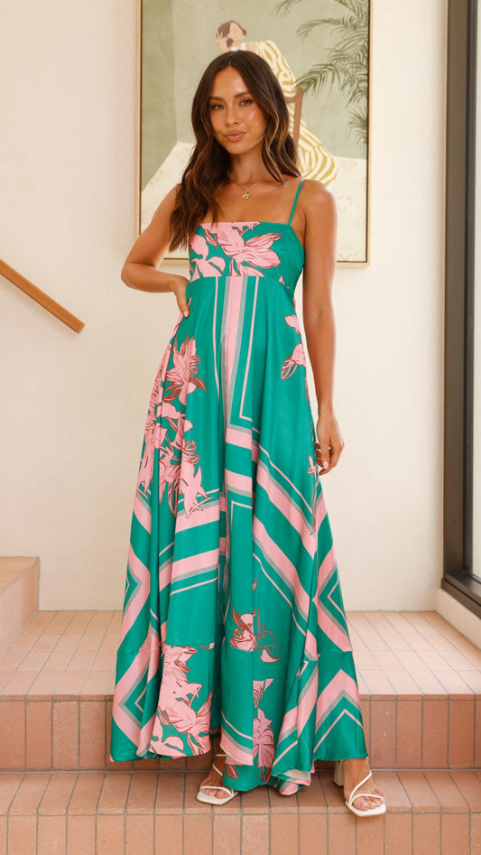 Kaethe Maxi Dress - Green/Pink Floral