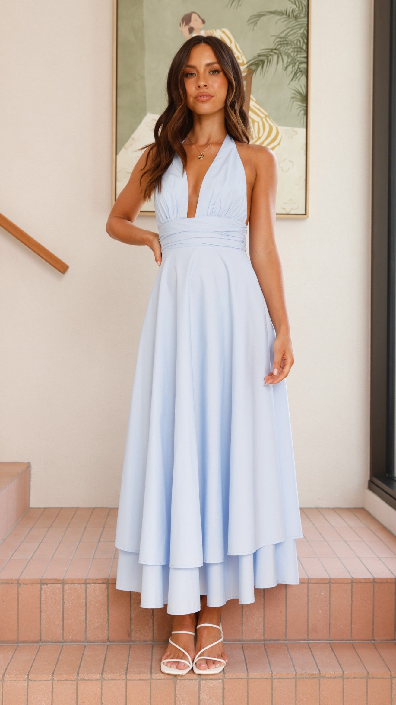 Kathy Halter Neck Maxi Dress - Light Blue