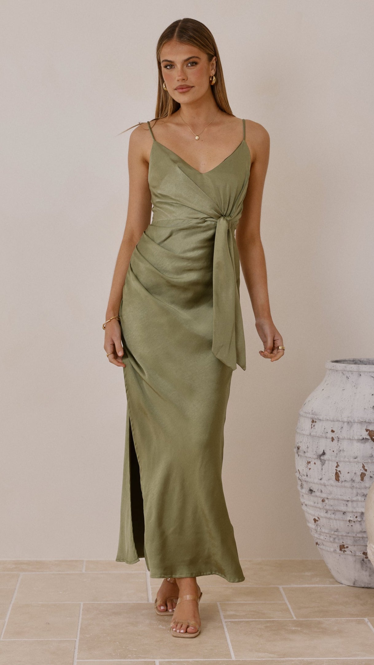 Yasmeen Tie Front Maxi Dress - Olive