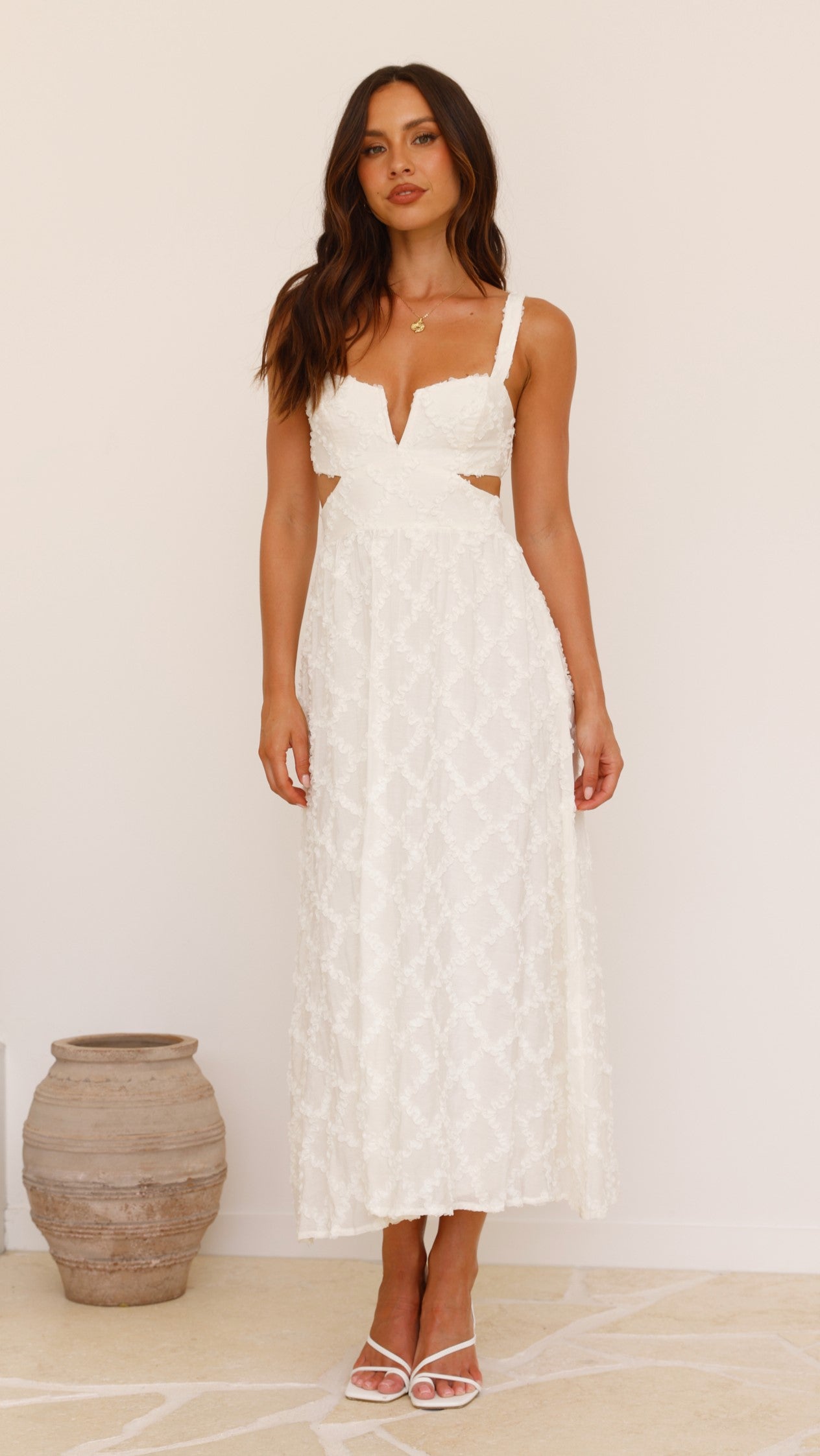 Jenny Side Cut Midi Dress - Cream