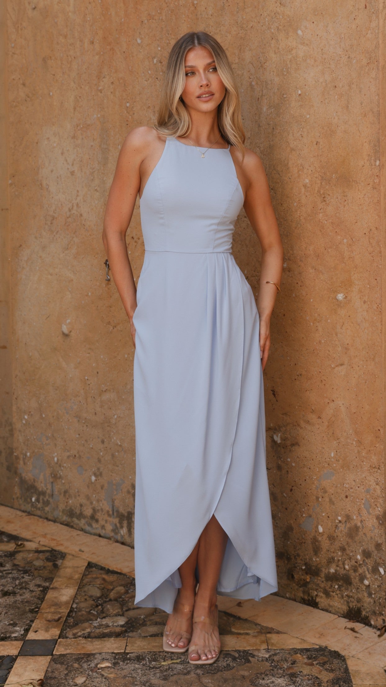 Genevieve Boat Neck Maxi Dress - Blue
