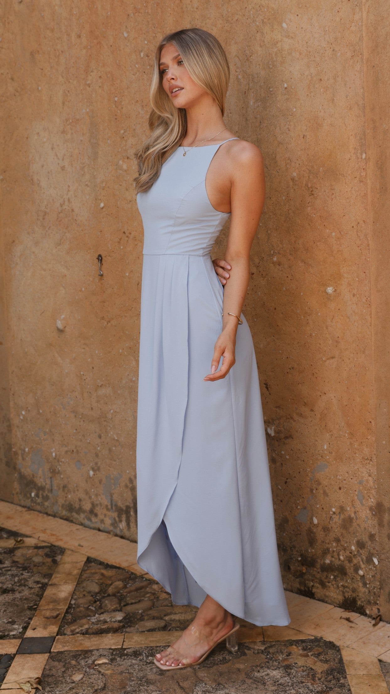 Genevieve Boat Neck Maxi Dress - Blue