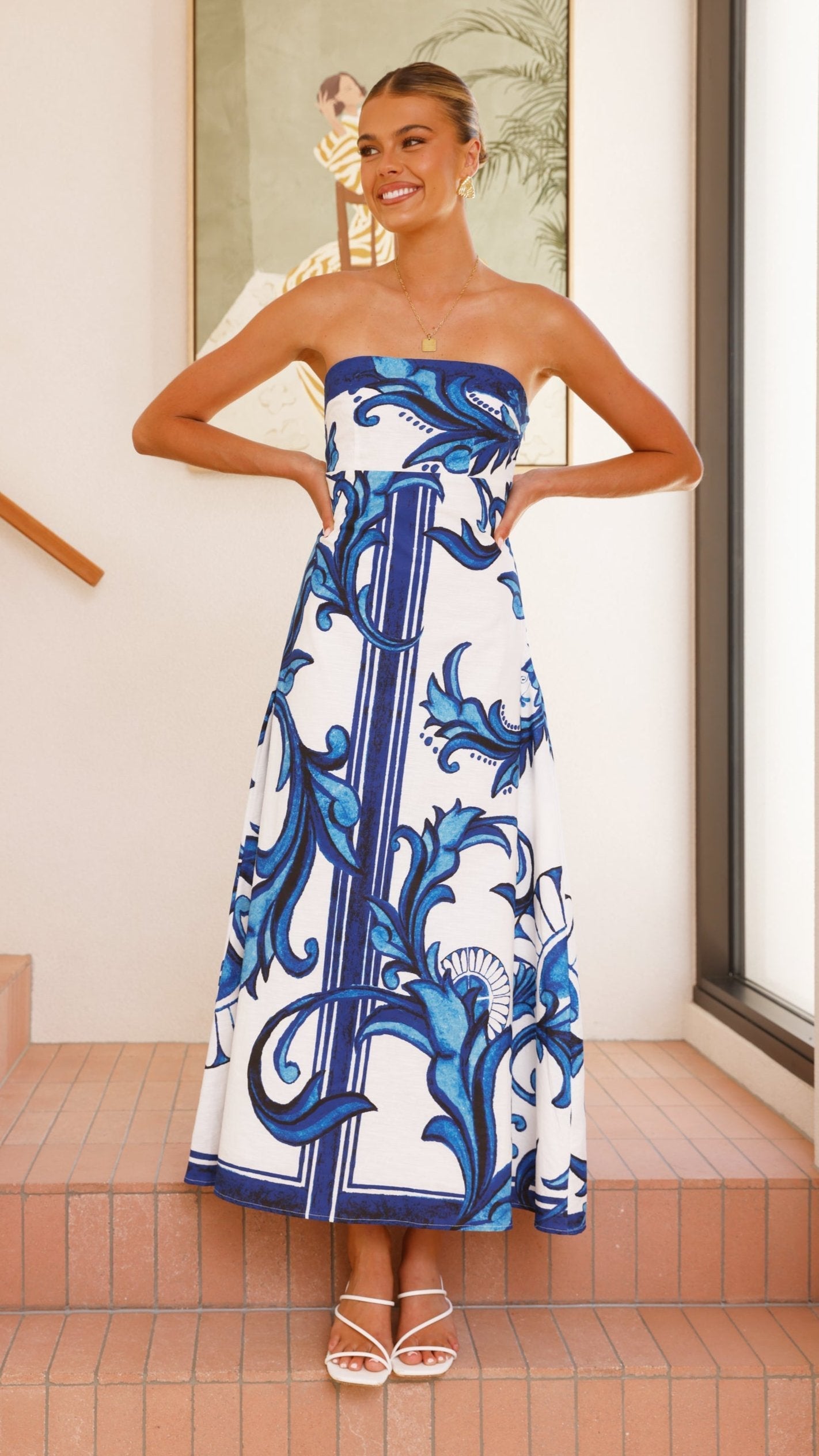 Madra Maxi Dress - Sapphire / White Zayna