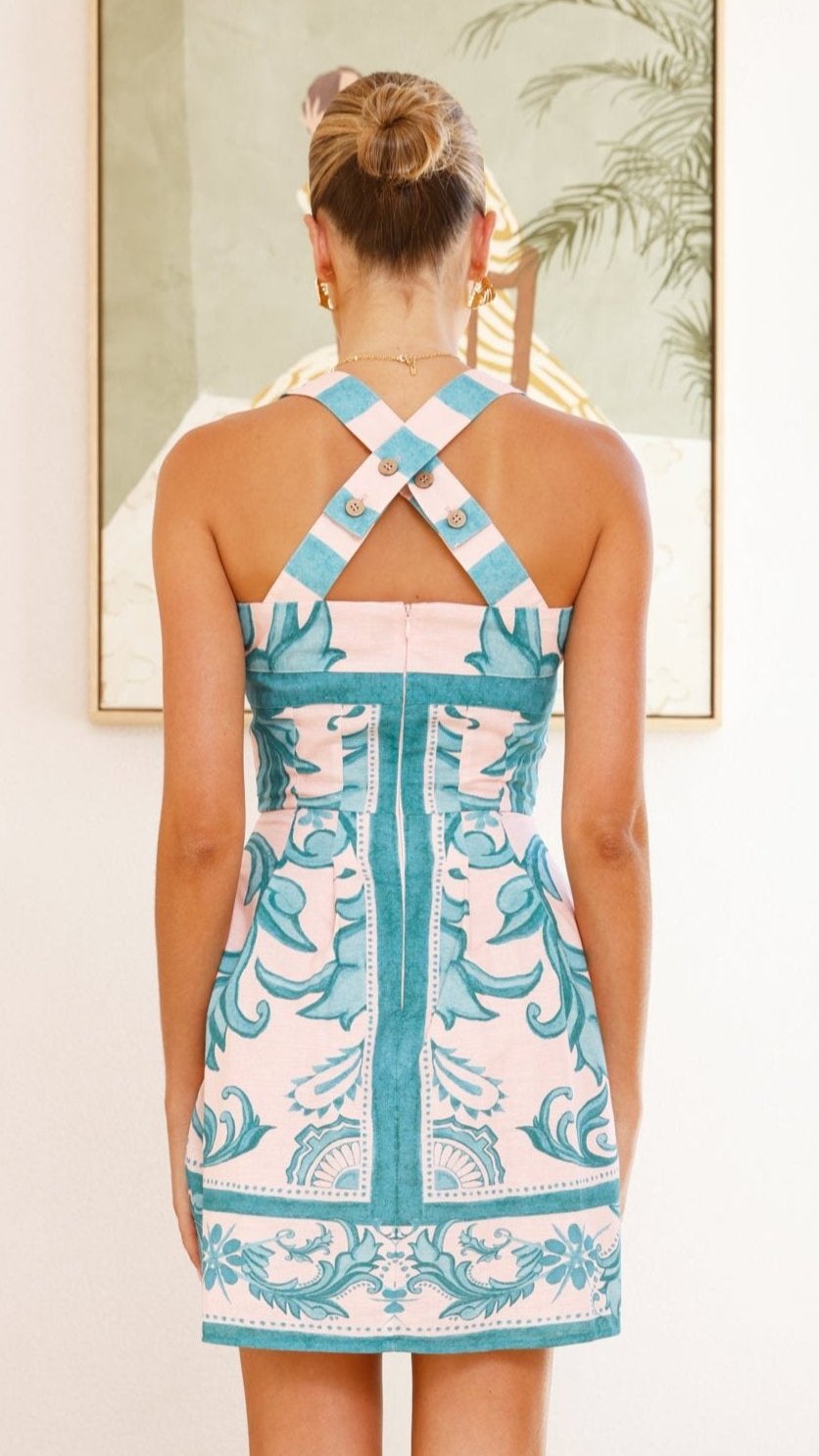 Maegan Mini Dress - Aqua / Pink Zayna