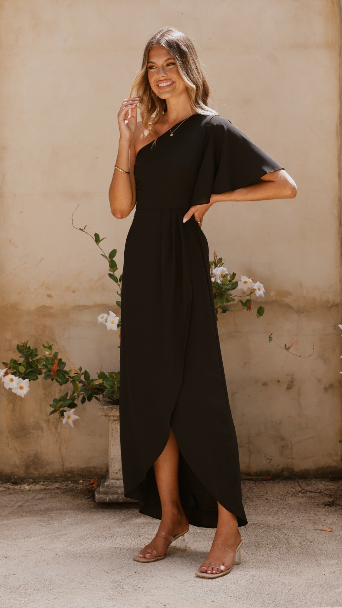 Emma One Sleeve Maxi Dress - Black