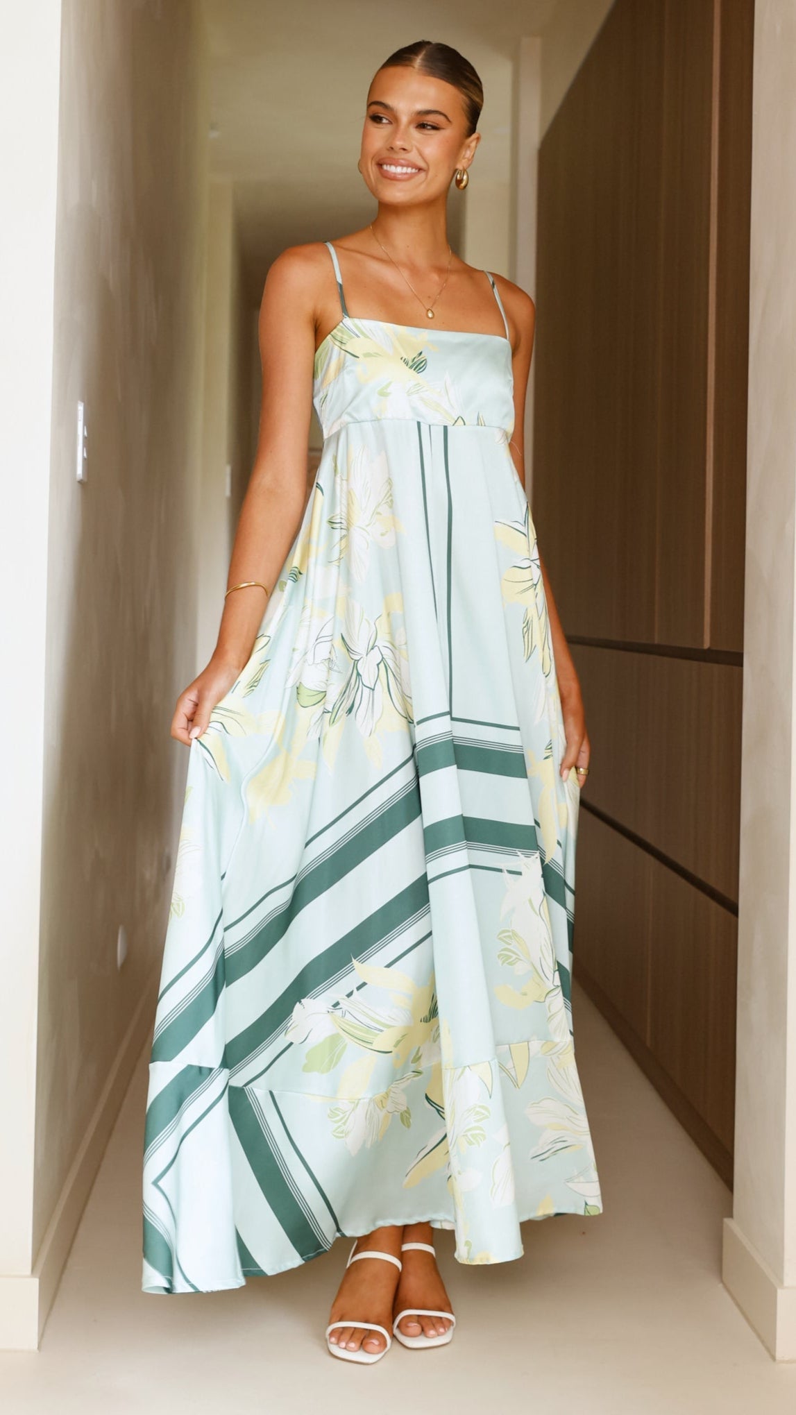 Kaethe Maxi Dress - Aqua/Yellow Print