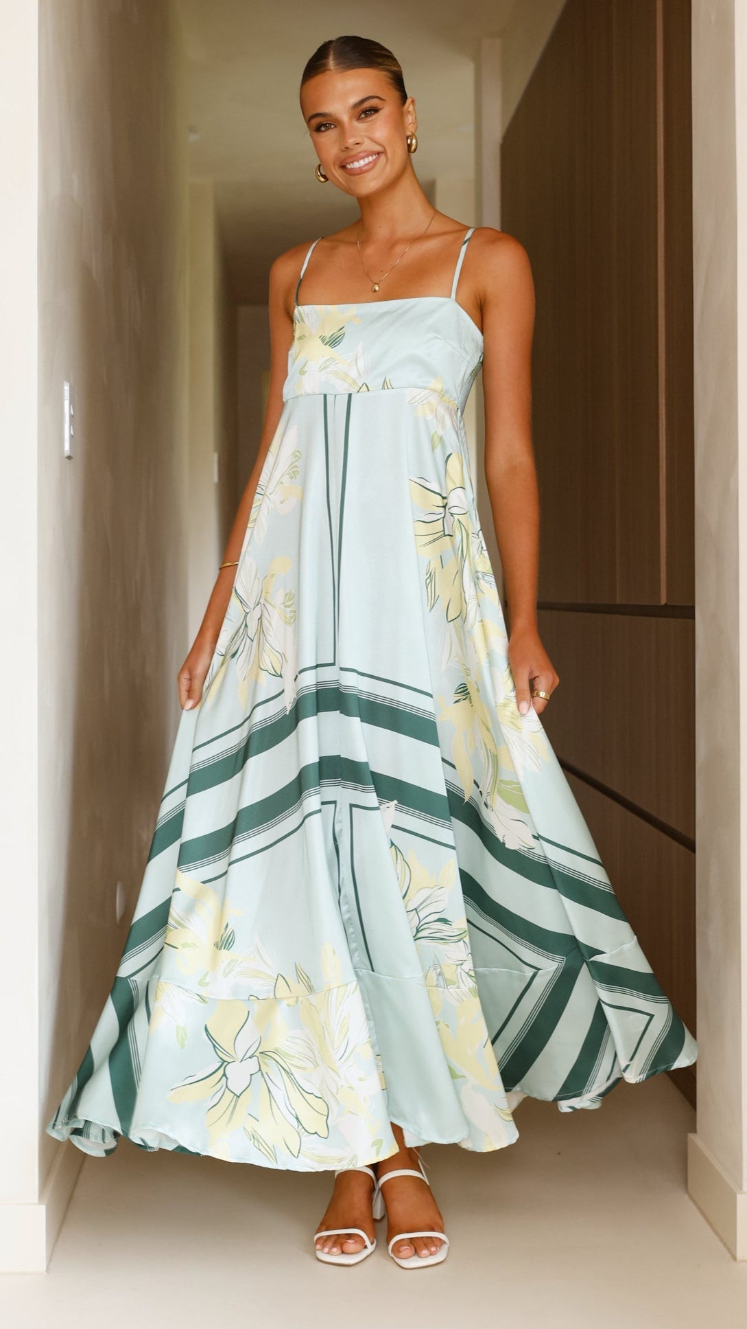 Kaethe Maxi Dress - Aqua/Yellow Print