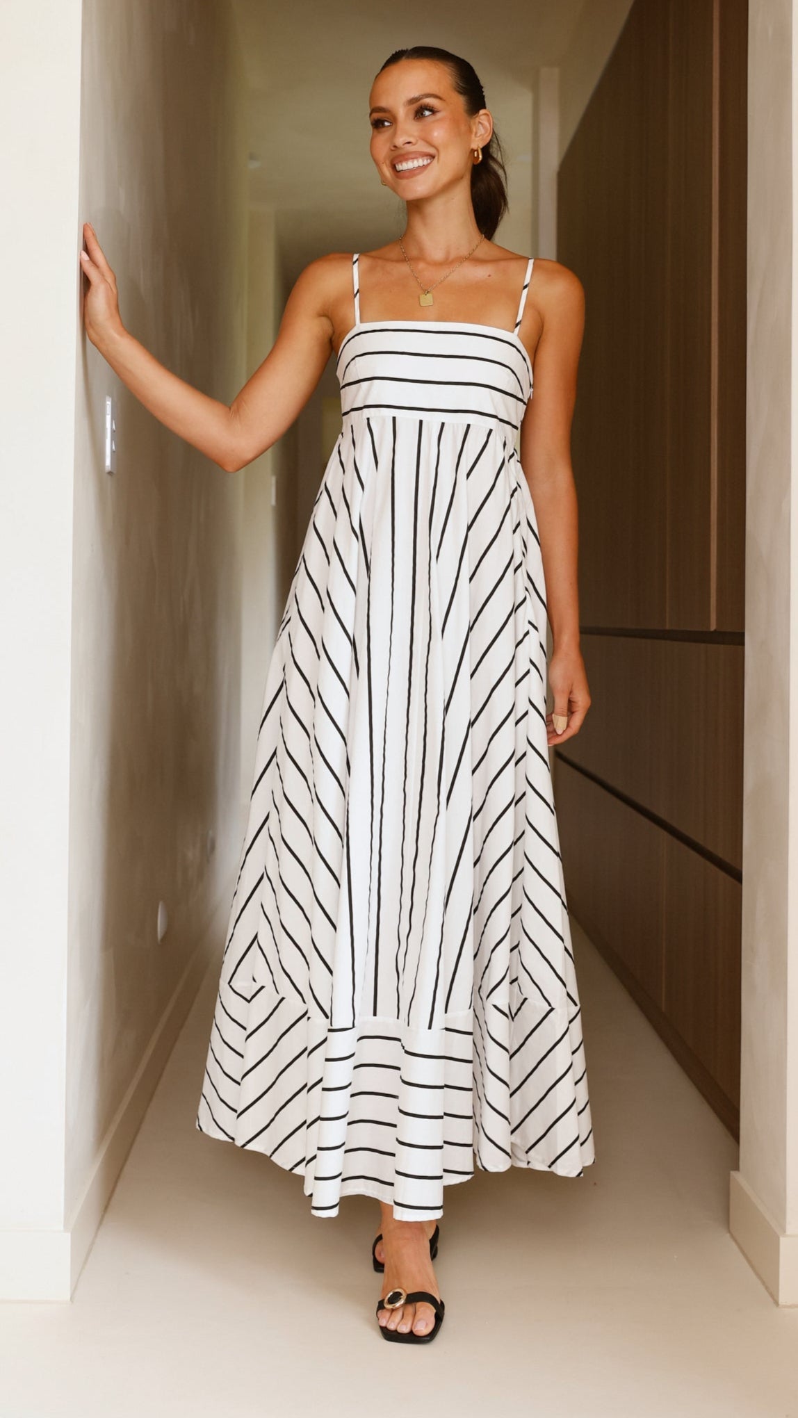 Kaethe Maxi Dress - White/Black Stripe