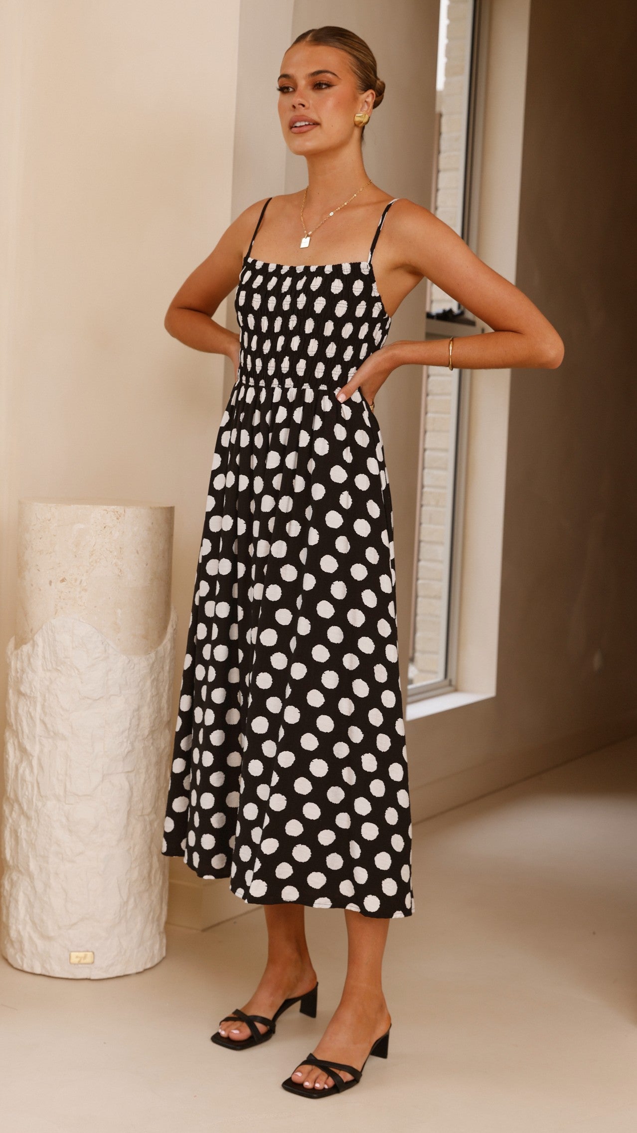 Roma Midi Dress - Black/ White Spot