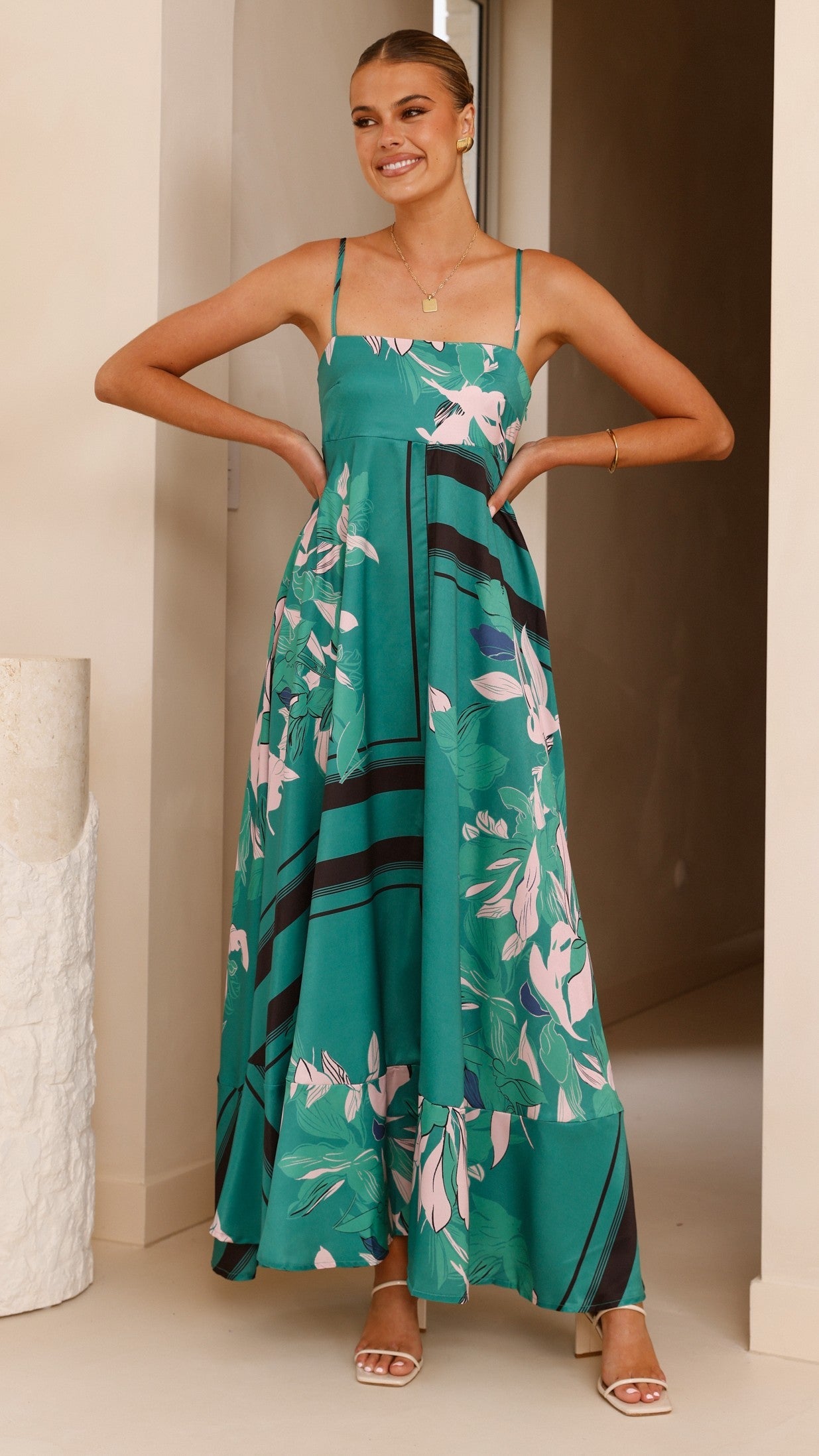 Kaethe Maxi Dress - Green/Pink